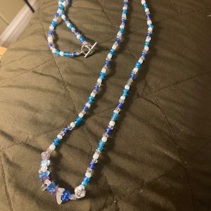 necklace (handmade) blue, purple, and white